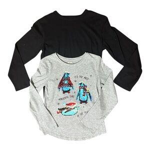 SO Girls Black & Gray Sequin Penguin Long Sleeve Tee Set 7/8